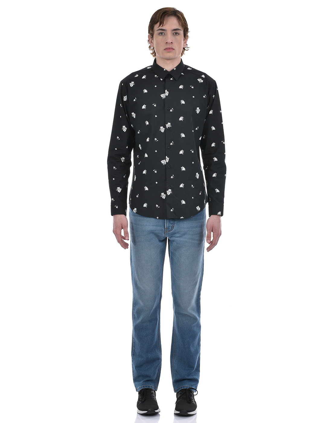Numero Uno Men Floral Print Black Shirt